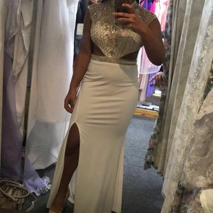 White and gold prom dress